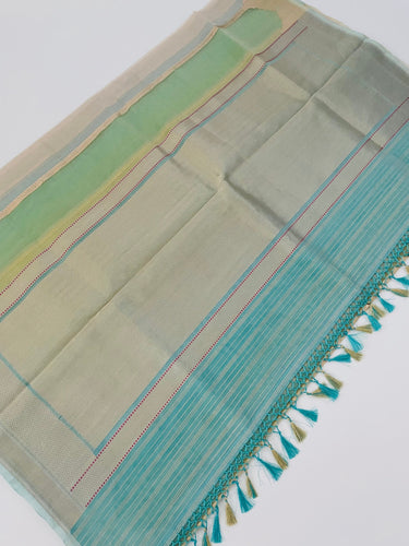 Rangkat Kora Silk Sari from Banaras | Multi Color | Handwoven | Ships from California